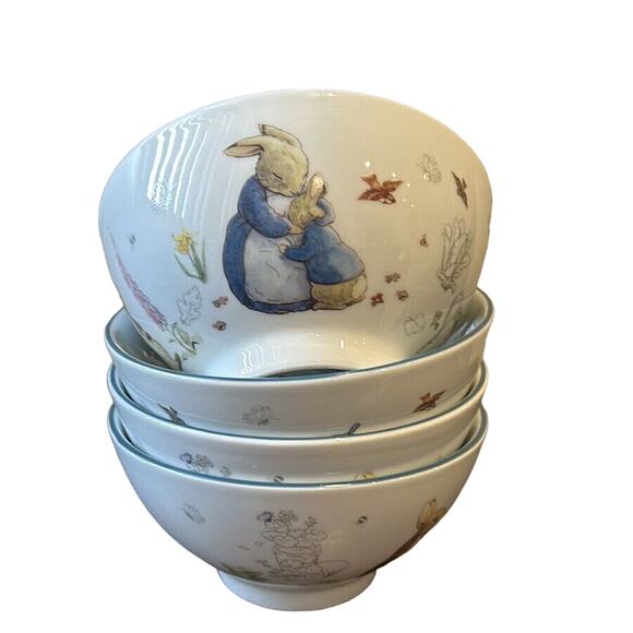Beatrix Potter Peter Rabbit Porcelain Cereal Bowls Set of 4 Easter Spring New - Picture 1 of 10